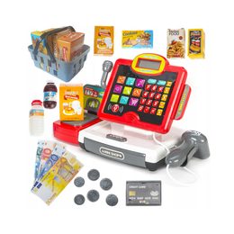 Velká dětská pokladna s košíkem červeno-bílá