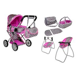 Alice kočárek pro panenky 9346D set 6v1 šedý
