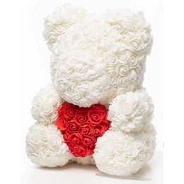 Medvídek z růží bílý s červeným srdcem Rose Bear 40 cm