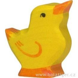 Žluté kuřátko se zvednutým zobáčkem - zvířátko ze dřeva