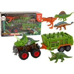 Vozidlo s přívěsem s motivem dinosaura + 4 dinosauři