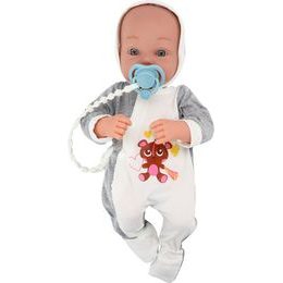 Panenka miminko v modrém oblečení s dudlíkem a dekou