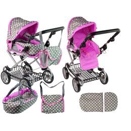 Alice kočárek pro panenky kombinovaný 5246W šedo-růžová