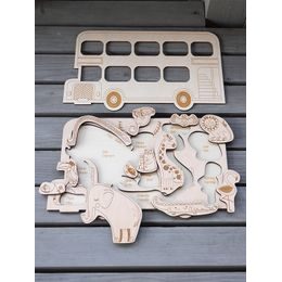 Velký červený BUS se zvířátky dřevěné puzzle - SLOVENSKÁ VERZE