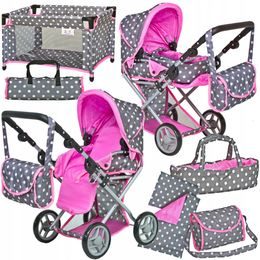 Doris kočárek pro panenky 5v1 šedý