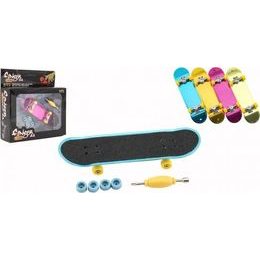 Skateboard prstový šroubovací s doplňky - mix 4 barvy