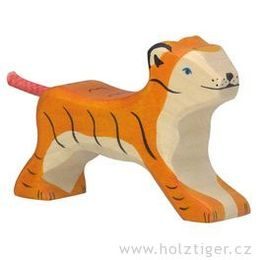 Malý běžící tygřík - vyřezávané dřevěné zvířátko