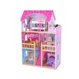 Ecotoys dřevěný dvoupatrový domeček pro panenky Malinová Nová + 2 panenky