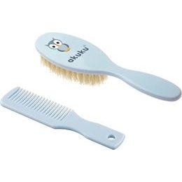 Kartáček a hřebínek s přírodním vlasem Akuku modrý