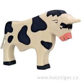 Býček černý strakatý - dřevěné zvířátko