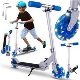 Dětská skládací koloběžka s hliníkovým rámem a svítícími koly - šedo/modrá