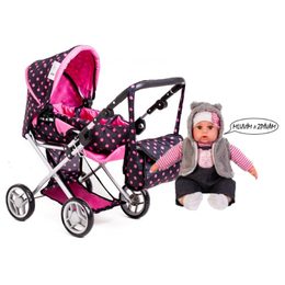Doris kombinovaný kočárek pro panenky černý - 9346 + panenka