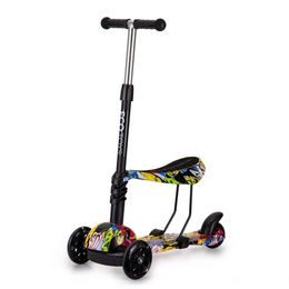 Ecotoys dětská koloběžka se sedátkem a svítícími koly Graffiti černo-žlutá