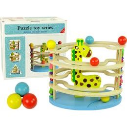 Dřevěná skluzavka pro kuličky s žirafou