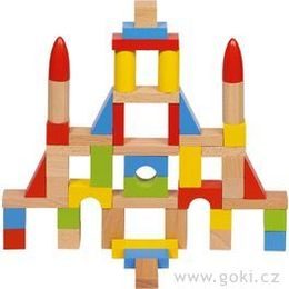 Stavební kostky ze dřeva, přírodní i barevné 50 ks