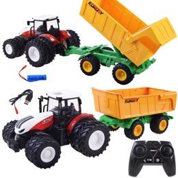 Traktor na dálkové ovládání se žlutou vlečkou Farm Machine 1:24