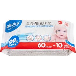 Dětské vlhčené ubrousky Akuku 99% vody 60 + 10 ks ZDARMA