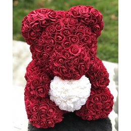 Medvídek z růží bordo s bílým srdcem Rose Bear 40 cm