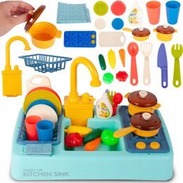 Dětský dřez s tekoucí vodou a nádobím Wash Up modrý