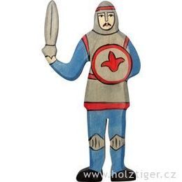 Modrý rytíř s mečem - vyřezávaná dřevěná figurka