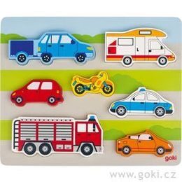 Dřevěné puzzle i kostky pro nejmenší - Autíčka