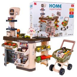Dětský obchod Supermarket s nákupním vozíčkem - hnědý