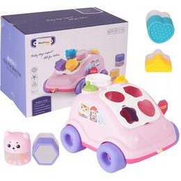 Edukační vkládací kostka - tahací Autíčko růžové