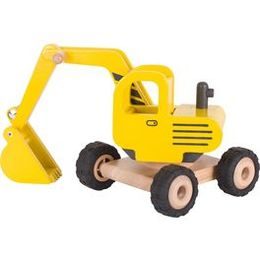 Žlutý bagr ze dřeva s gumovými koly