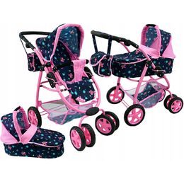 Doris velký sportovní kočárek pro panenky 3v1 - 9662 tmavě modrá s motýlkama