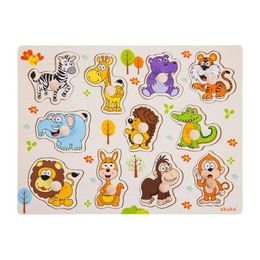 Akuku Edukační vkládačka/puzzle s úchyty - Safari