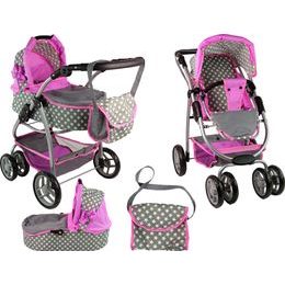 Alice velký sportovní kočárek pro panenky 3v1 - 9662 šedo-růžový