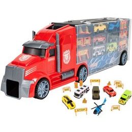 Nákladní auto s autíčky, helikoptérou a skluzavkou Red Truck