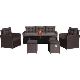 Sada zahradního nábytku 6v1 Techorattan Brown + pohovka + vysoký stůl + 2 křesla + 2 taburety + 12 polštářů