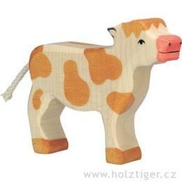 Hnědé strakaté telátko - dřevěné zvířátko