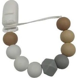 Dřevěný přívěsek na dudlík - přírodní, bílá, korálky