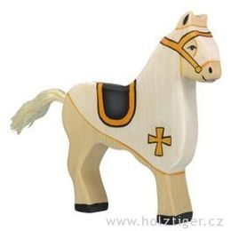 Bílý turnajový kůň - vyřezávaná dřevěná figurka