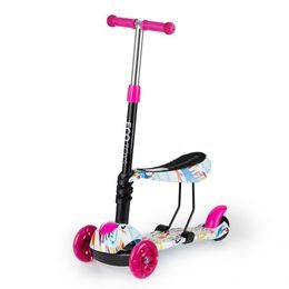 Ecotoys dětská koloběžka bílo-růžová se sedátkem a svítícími koly