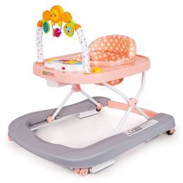 Ecotoys dětské chodítko s hračkami a melodiemi Lvíček šedo-růžové