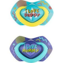 Canpol Babies Canpol Babies 2 ks symetrických silikonových dudlíků, 6-18m, Neon Love Baby, modré
