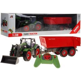 Traktor na dálkové ovládání s červenou vlečkou Farmer 1:28
