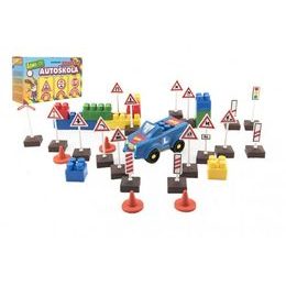 Stavebnice LORI 11 - Autoškola Dopravní značky 16ks+2 kužely+auto