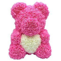 Medvídek z růží růžový s bílým srdcem Rose Bear 40 cm
