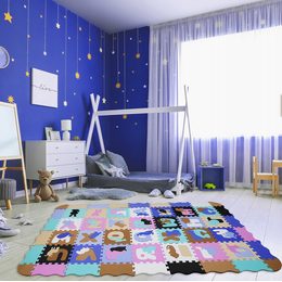 Výuková pěnová podložka Zvířátka 36ks černá