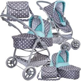 Doris velký sportovní kočárek pro panenky 3v1 - 9662 šedo-mentolový