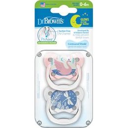 Dr Brown's Ortodontický dudlík Prevent svítící, 2ks, 0-6m, růžový