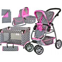Doris kočárek pro panenky 6v1 šedo-růžový 9662