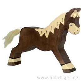 Běžící tmavě hnědý koník - dřevěné zvířátko