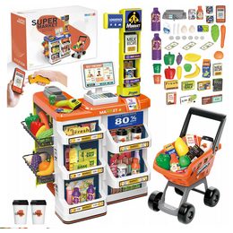 Dětský obchod Supermarket s pokladnou, váhou a košíkem oranžový