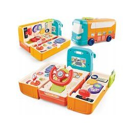 Rozkládací hudební autobus + simulátor jízdy modro-oranžový