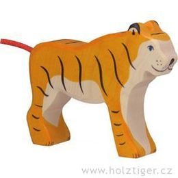 Stojící strakatá koza - domácí zvíře ze dřeva